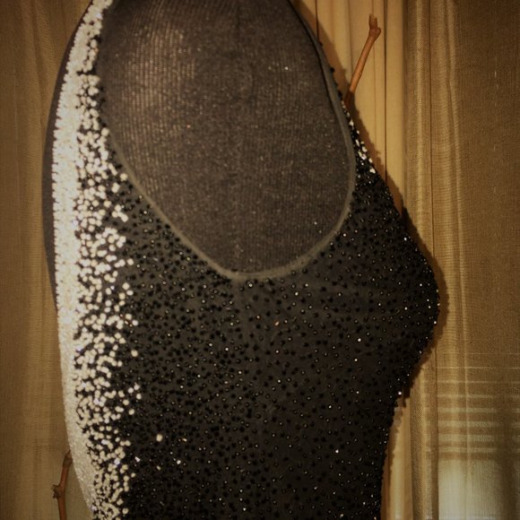 Jovani Black & White Beaded V back Mermaid Dress - Picture 7 of 11